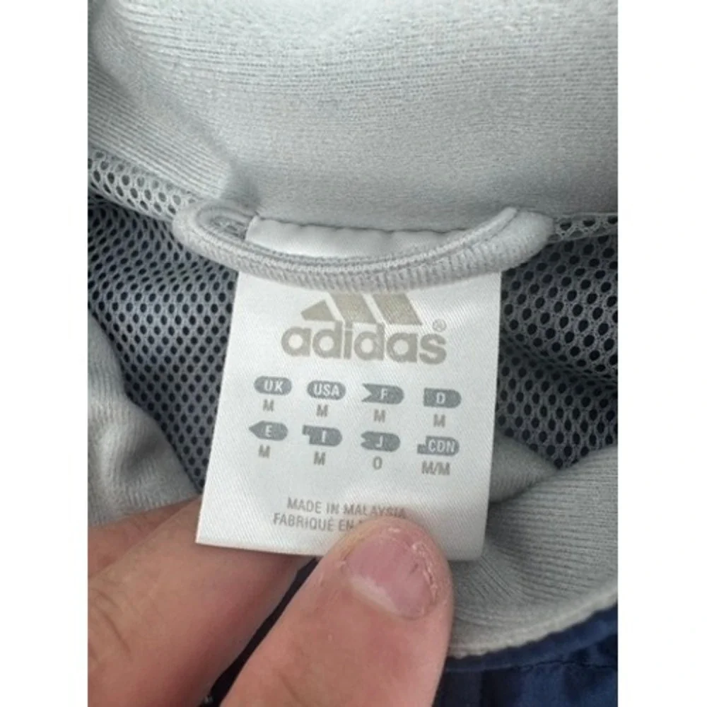 Adidas Windbreaker Jacket Mens Medium Navy Blue ClimaProof 3-Stripe Track Zip Up